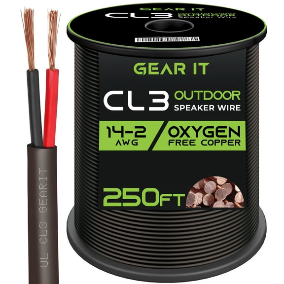 GearIT 14/2 Speaker Wire (250 Feet) 14AWG Gauge, Brown 2-Conductors / Outdoor Direct Burial in Ground / in Wall / CL3 CL2 Rated - OFC Oxygen-Free Copper, Brown 250ft