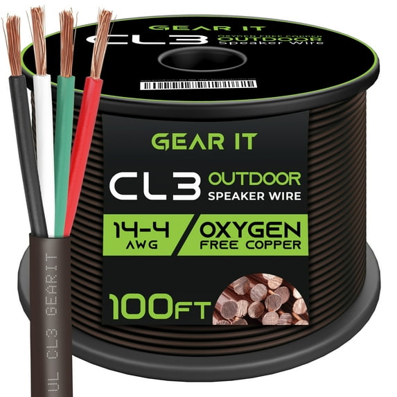 GearIT 14/4 Speaker Wire (100 Feet) 14AWG Gauge, Brown 4-Conductors / Outdoor Direct Burial in Ground / in Wall / CL3 CL2 Rated - OFC Oxygen-Free Copper, Brown 100ft