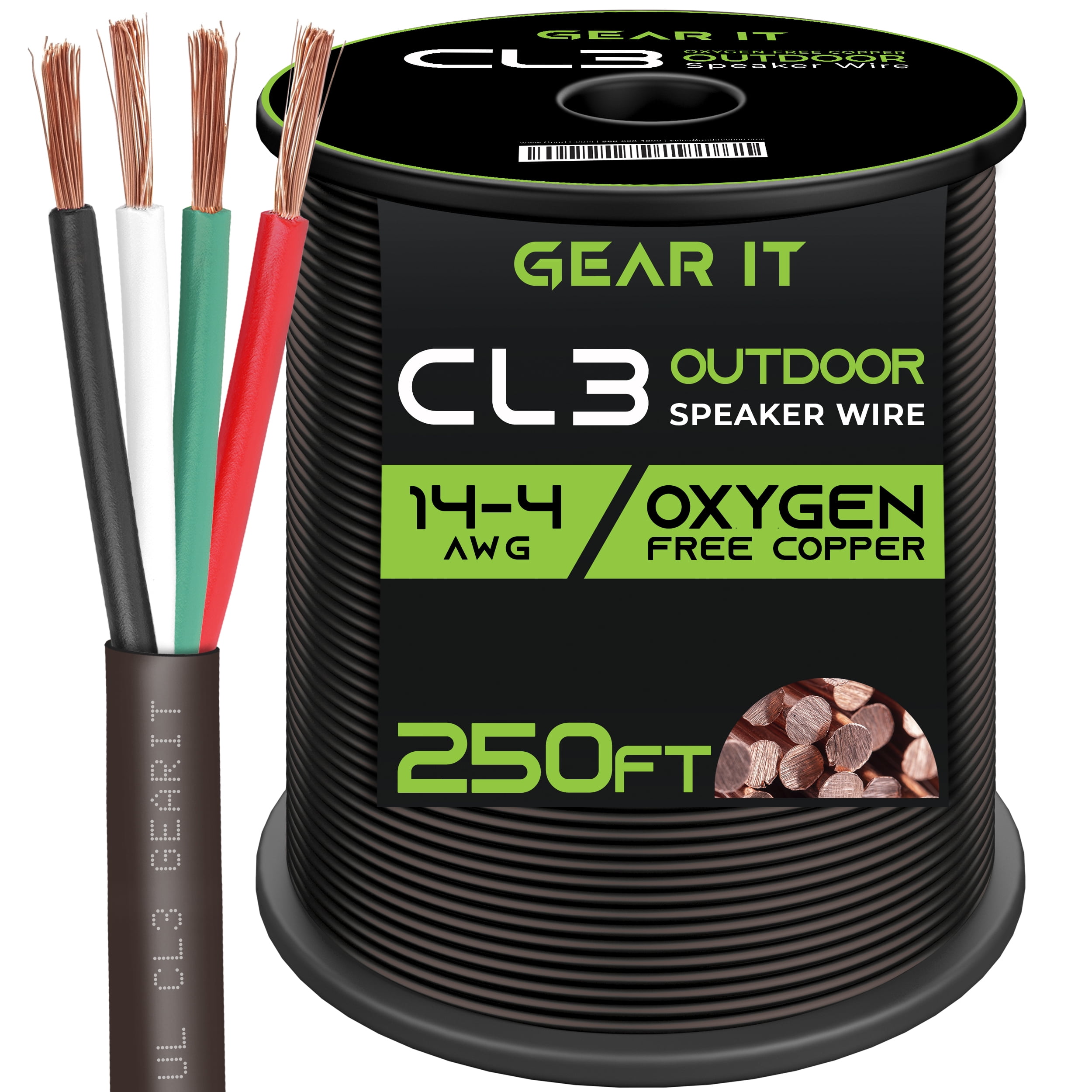 GearIT 14/4 Speaker Wire (250 Feet) 14AWG Gauge, Brown 4Conductors