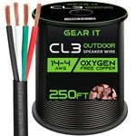 GEARit 14/4 Speaker Wire (250 Feet) 14AWG Gauge, Black 4-Conductors/Outdoor Direct Burial in Ground/in Wall / CL3 CL2 Rated - OFC Oxygen-Free Copper, Black 250ft