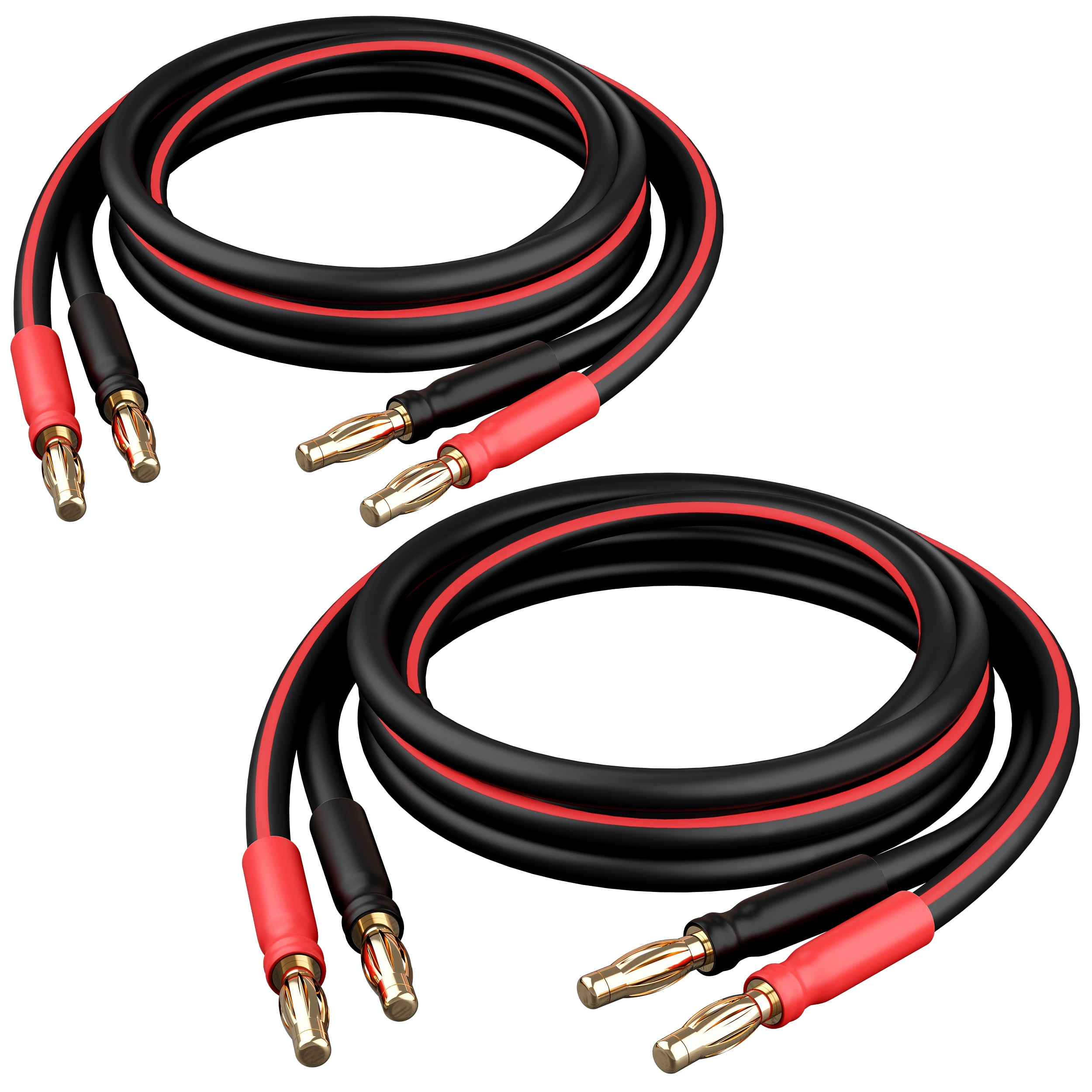 GearIT 14 AWG Speaker Cable Wire with Banana Plugs (2 Pack, 16.4 Feet - 5 Meter) 14Ga Gauge Banana Wire for Bi-Wire Bi-Amp HiFi Surround Sound - 99.9% OFC Copper, Gold Plated Tips - Black, 16.4 Ft