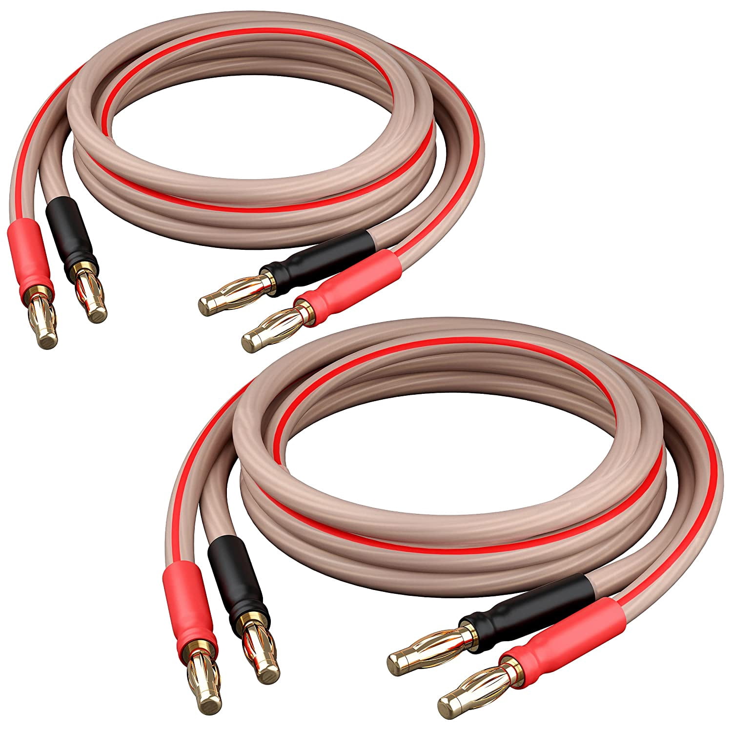 GearIT 14 AWG Speaker Cable Wire with Banana Plugs (2 Pack, 9.9 Feet - 3 Meter) 14Ga Gauge Banana Wire for Bi-Wire Bi-Amp HiFi Surround Sound - 99.9% OFC Copper, Gold Plated Tips - Clear, 10 Ft