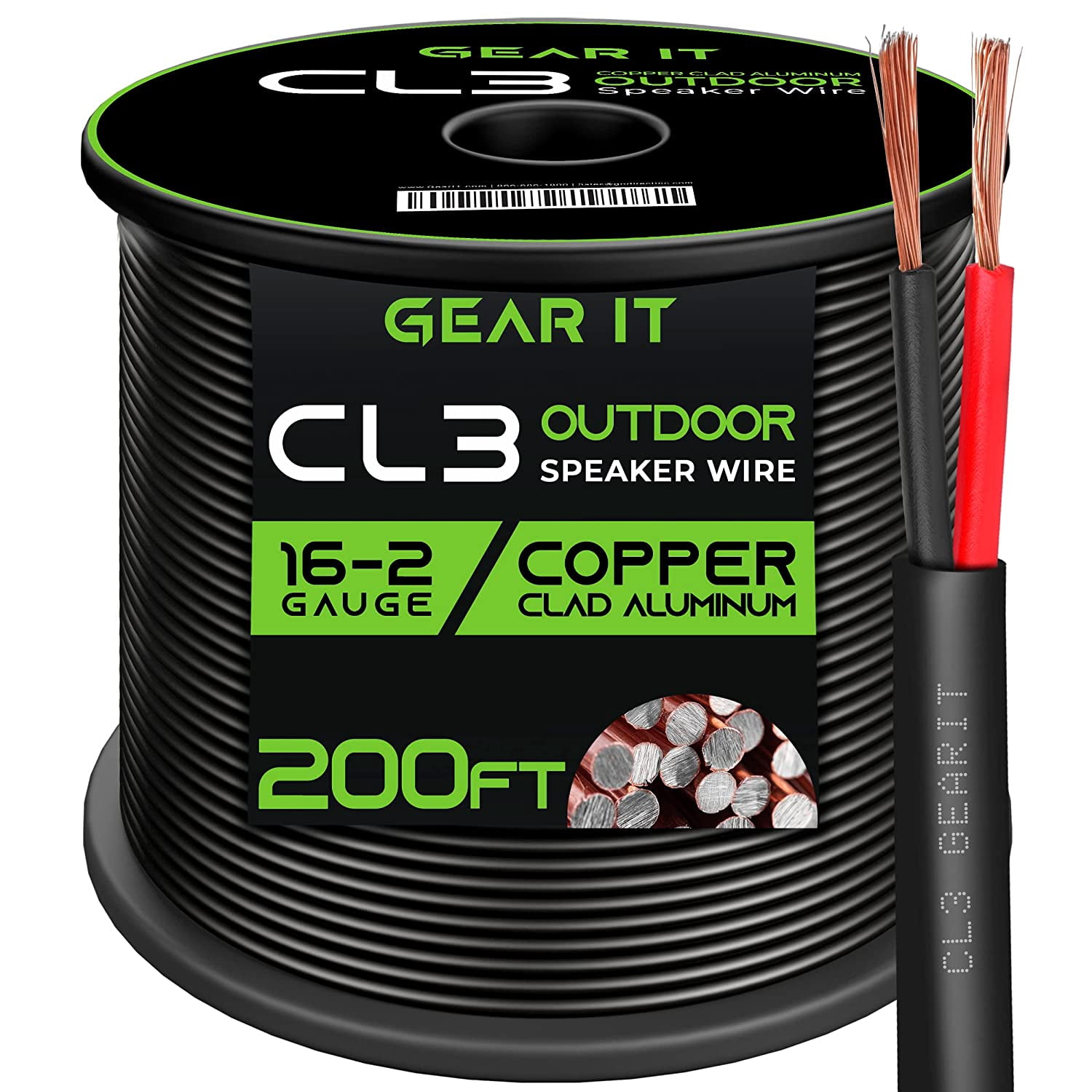 GearIT 16/2 CCA (Copper Clad Aluminum) Outdoor Speaker Wire for Outdoor Direct Burial / In Wall Speakers, Black 200 ft.