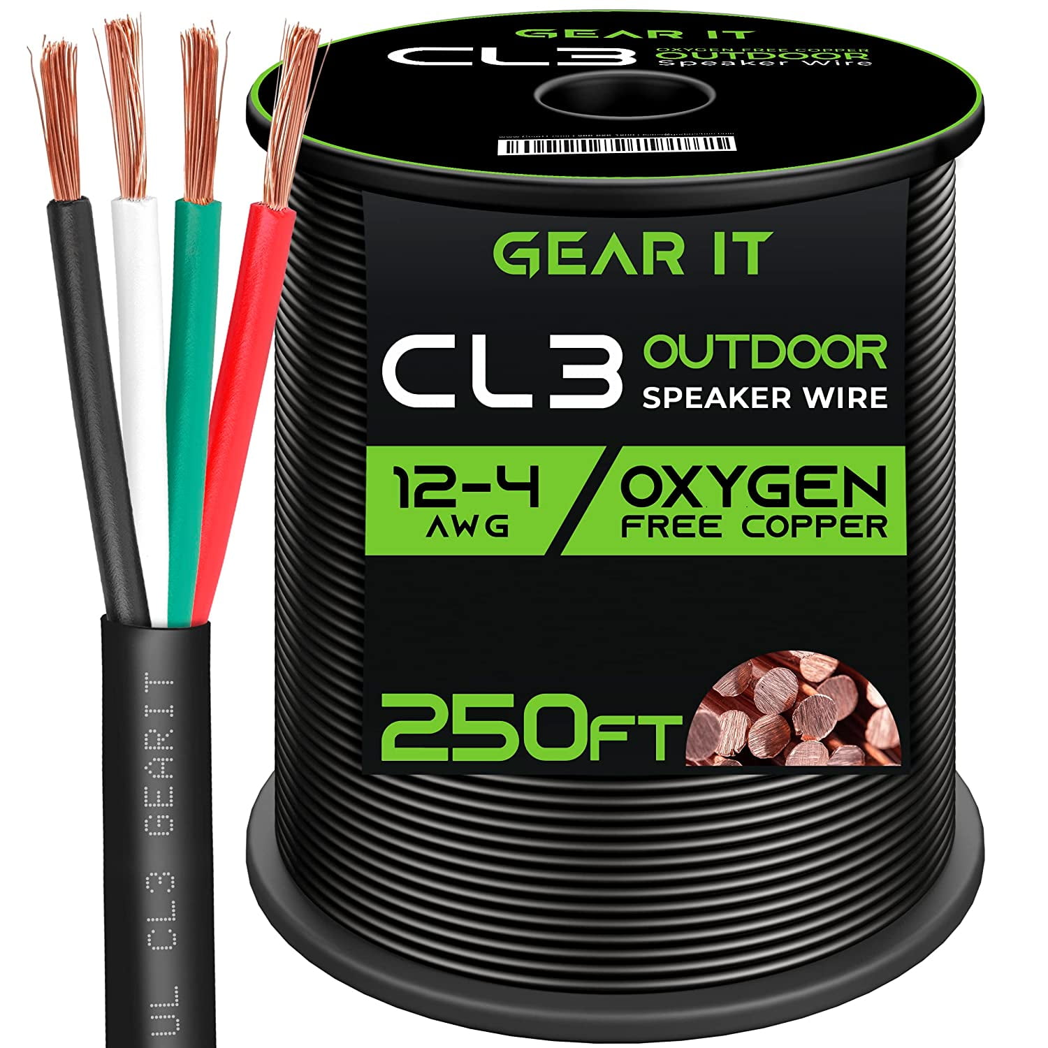 GearIT 16/4 Outdoor Speaker Cables for Direct Burial OFC Speaker Wire Direct Burial/In Wall, Brown 250-ft