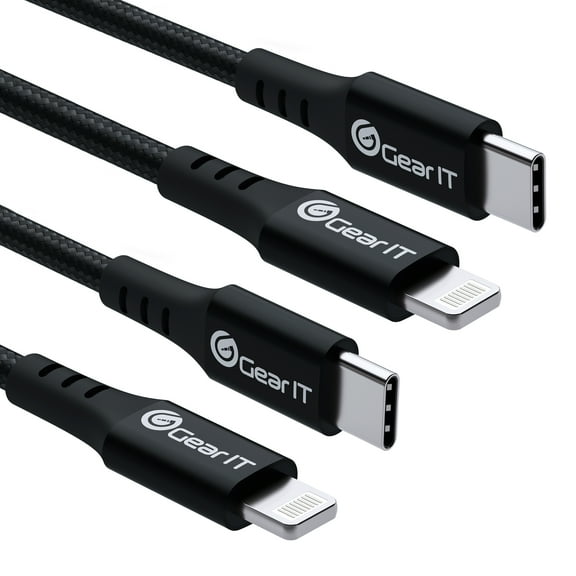 GearIT 2-Pack Lightning to USB-C Cable, 6ft [Mfi Certified] Nylon Braided Fast Charging Cable for iPhone 12/12 Pro/12 Pro Max/11/11 Pro/11 Pro Max/12 Mini/XR/XS Max/XS/X, iPad - Power Delivery, Black