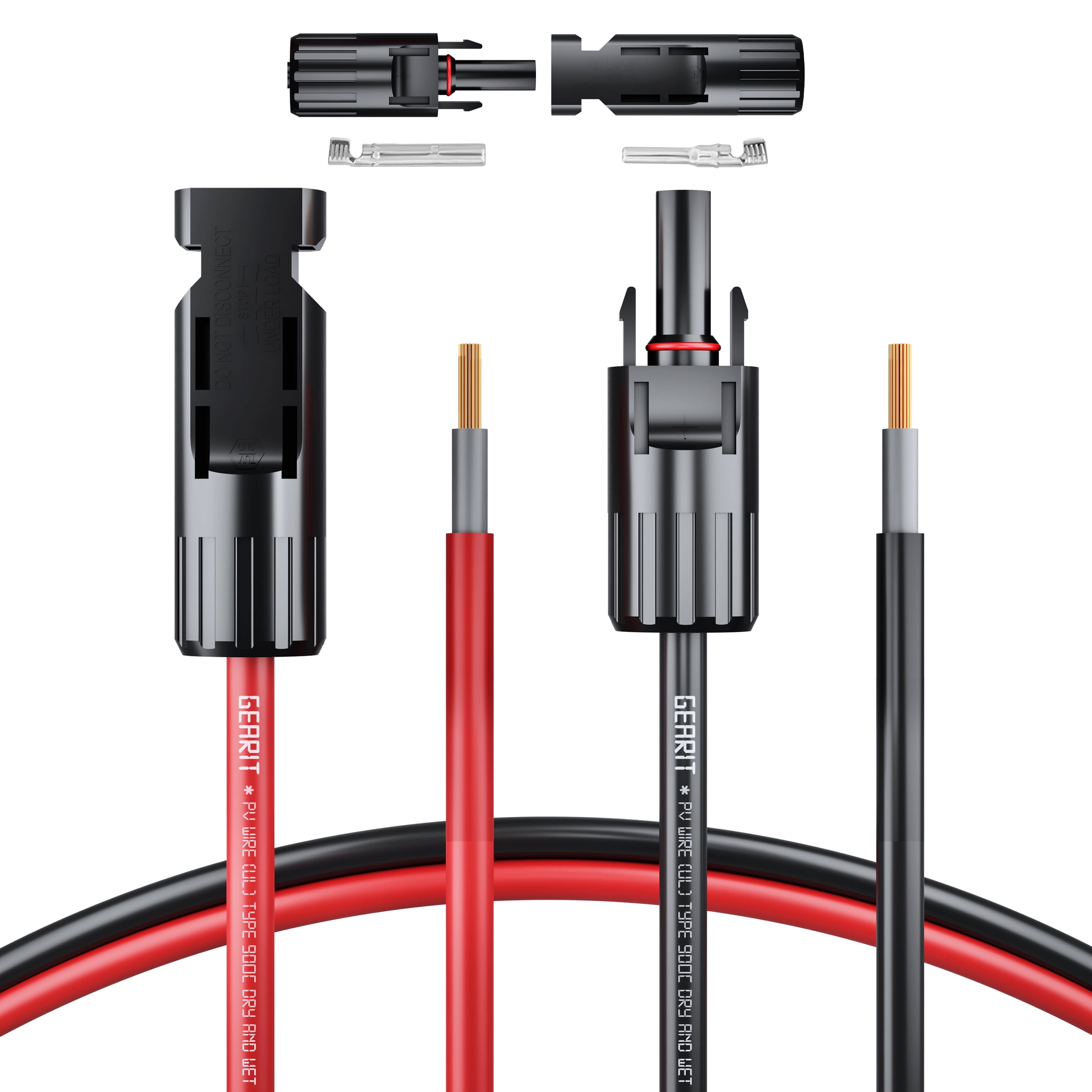 GearIT (25FT Black - 25Ft Red) 10AWG Solar Extension Cable - Male to Female Solar Connectors for Solar Panel Wire with Adapter Tool Kit , Renewable Energy Extension Cable, 25 Feet