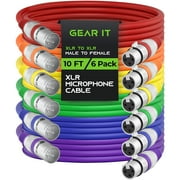 GearIT 3-Pin Male to Female XLR to XLR Microphone Cable, Multicolor 10 ft 6-Pack