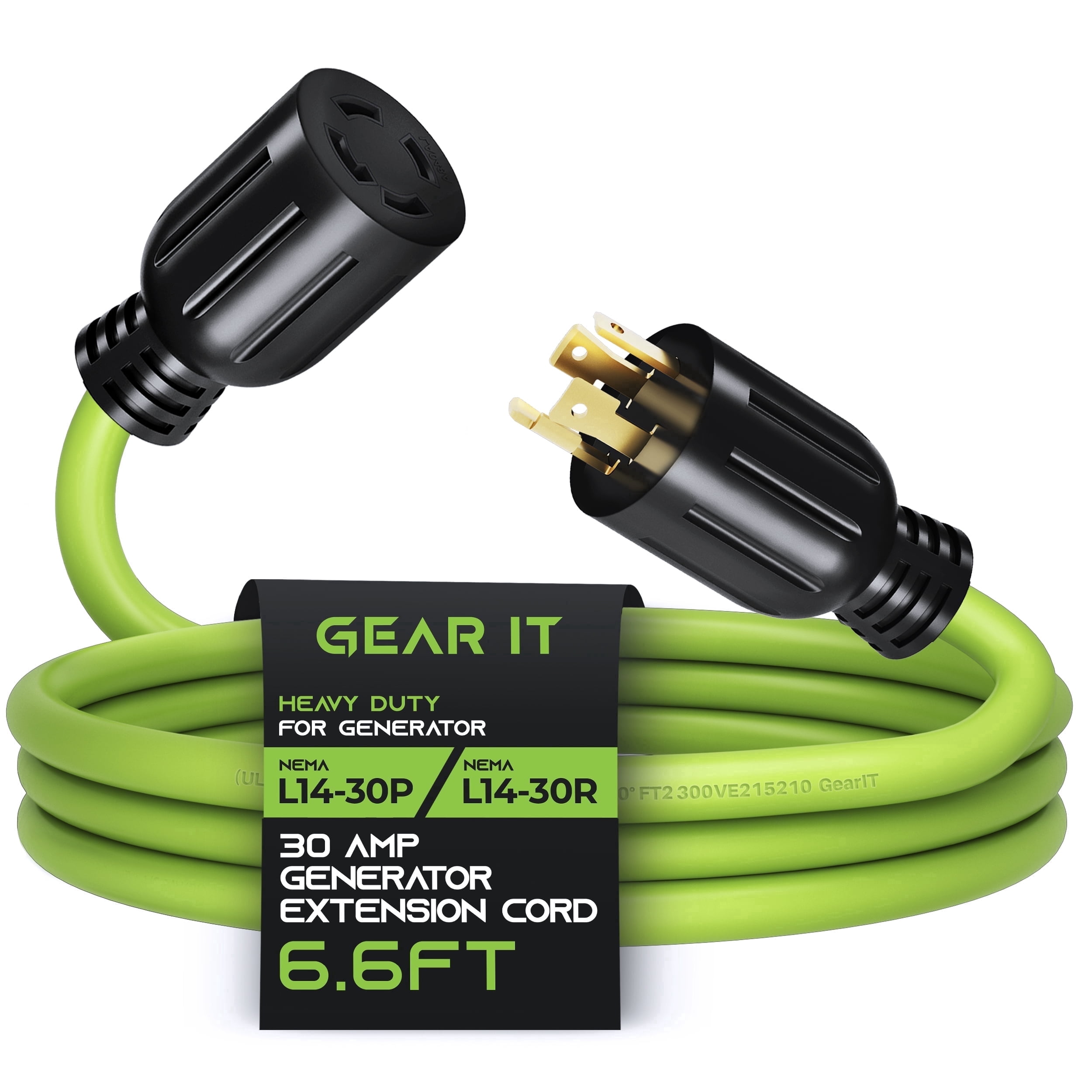 GearIT 30-Amp Generator Extension Cord (6 Feet) 4-Prong 120/250-Volt 7500W, NEMA L14-30P/L L14-30R, 10 Gauge SJTW Locking Power Cord for Manual Transfer Switch, Portable Generators