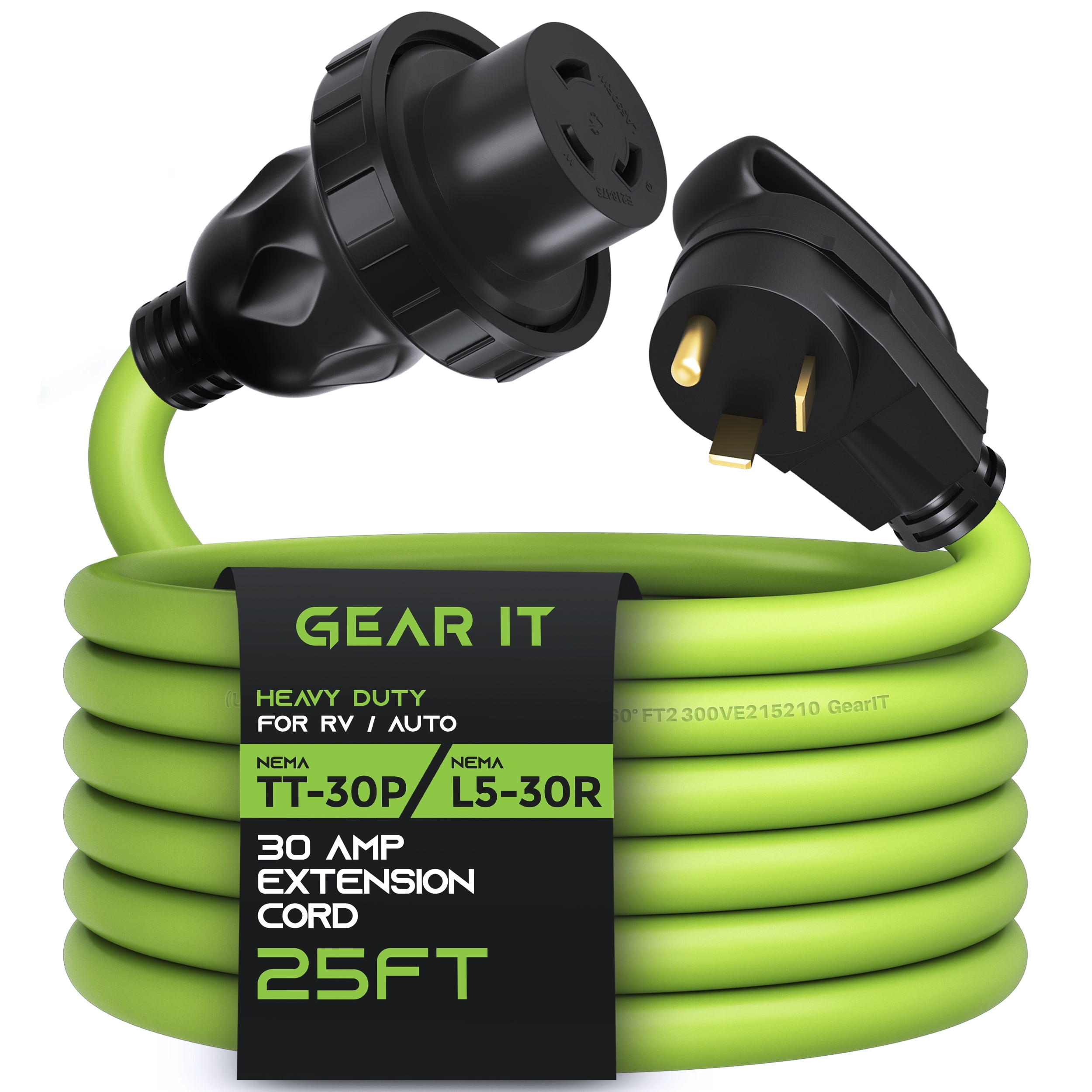GearIT 30-Amp RV Power Extension Cord (25 Feet) 3-Prong NEMA TT-30P to L5-30R - Twist Locking Adapter, 125-Volt 10/3 STW 10AWG Gauge 3C, RV Trailer Campers, ETL Listed