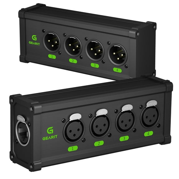 GearIT 4 Channel Multi Network 3-Pin XLR/DMX/AES-EBU To Ethercon RJ45 Cat5/Cat6 Ethernet Extender For Live Stage, Sound, Lighting, Or Audio Recording Studio (1 Pair: 4 XLR Male + 4 XLR Female)