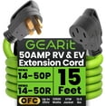 thumbnail image 1 of GearIT 50 Amp NEMA 14-50 RV Extension Cord, EV Outdoor Extension Cable, Heavy Duty, Green, 15 ft, 1 of 9