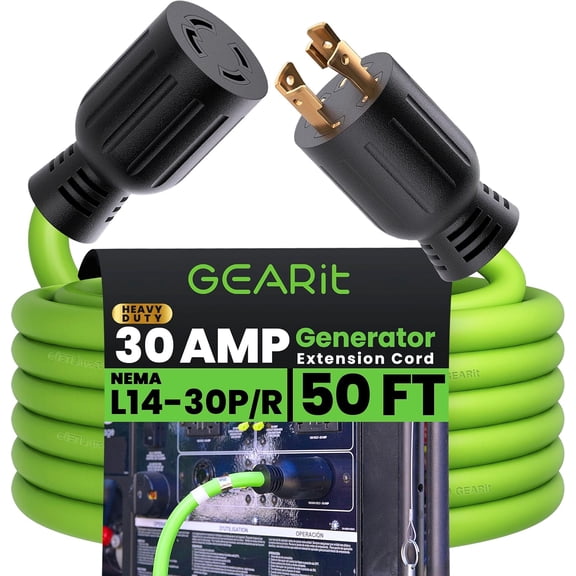GEARit 50 Ft 4-Prong 7500W 30A Portable Generator Cord, Outdoor Power Extension Cable