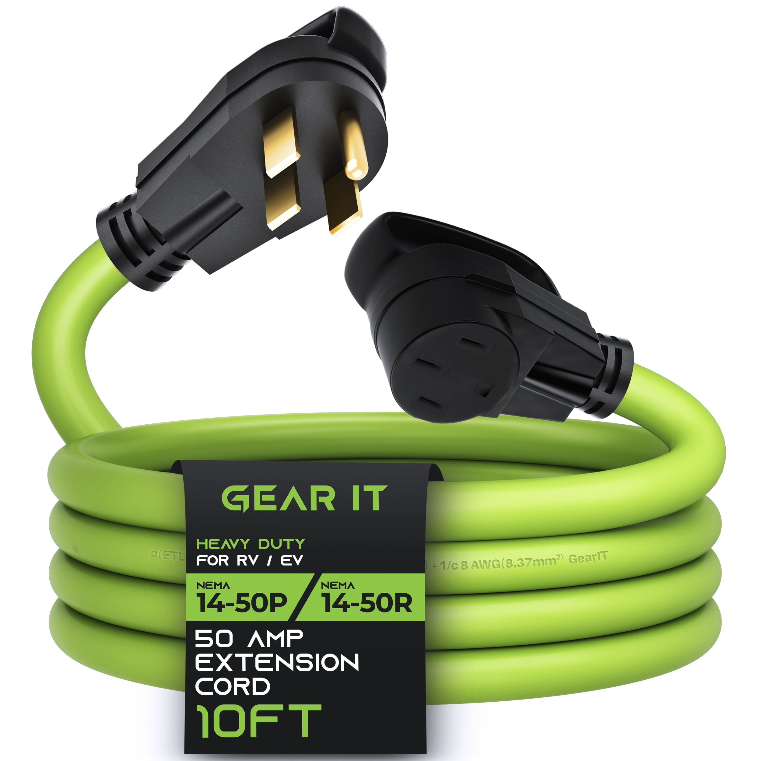 GearIT 50-Amp Extension Cord for RV and EV (10 ft) 4-Prong 250-Volt, Tesla Model 3/S/X/Y, NEMA 14-50P to 14-50R 6/3, 8/1 STW AWG Gauge Outdoor Auto Power Cord - 10 Feet