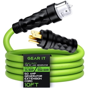 GearIT 50 Amp Generator Cord Extension, Inline NEMA 14-50P to SS2-50R Twist Lock Connector STW 6/3+8/1 AWG 125/250V for 50A Power Inlet Box, RV, 10ft