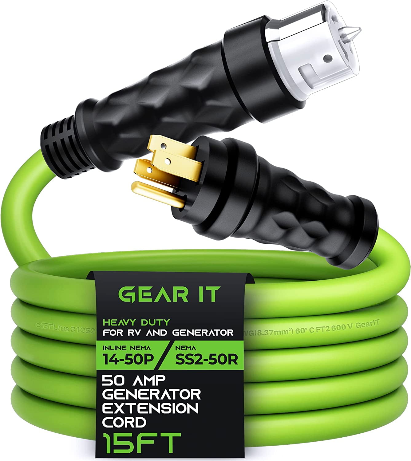 GearIT 50Amp Generator Extension Cord (15 Ft) Inline NEMA 1450P to