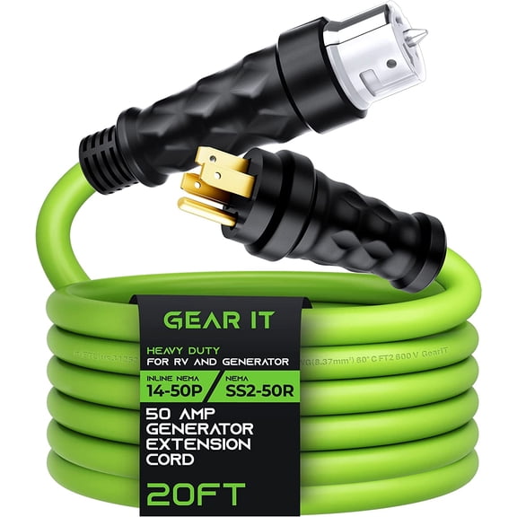 GearIT 50-Amp Generator Extension Cord (20 Ft) Inline NEMA 14-50P to SS2-50R Twist Lock Connector STW 6/3+8/1 AWG 125/250V for 50A Power Inlet Box, RV Camper, Generator to House - 20 feet
