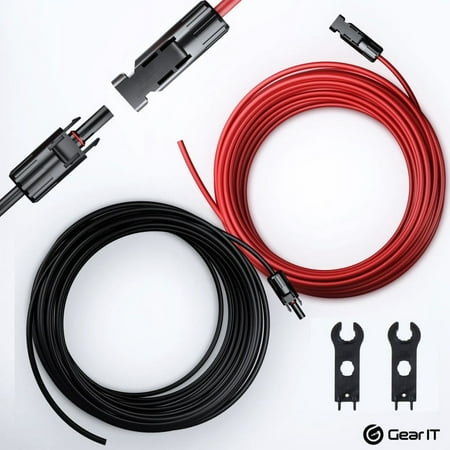 GEARit 50ft Solar Panel Extension Cable with Adapter, 10 Awg Tinned Copper Wire, Male to Female Connectors, Ip67 Waterproof Outdoor Cable