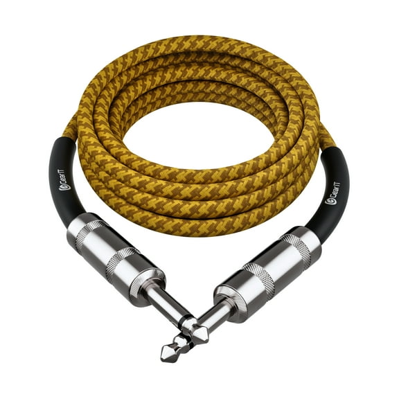 GearIT Audio Instrument Cable (10ft) 1/4 Inch to 1/4 inch Straight Male to Male for AMP Cord, Bass and Electric Guitar - Brown/Yellow