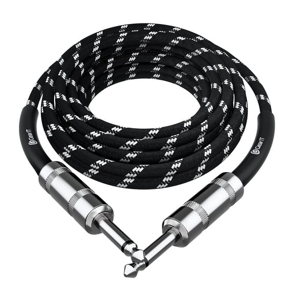 GearIT Audio Instrument Cable (15ft) 1/4 Inch to 1/4 inch Straight Male to Male for AMP Cord, Bass and Electric Guitar - Black/White