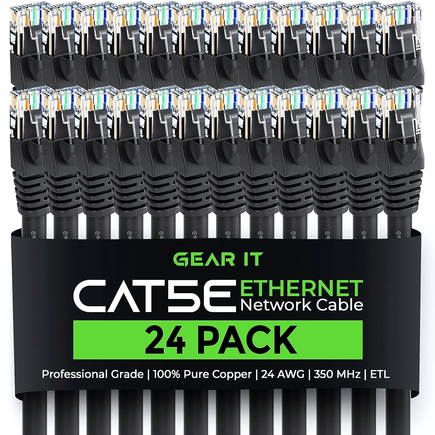 GearIT Cat 5e Ethernet Cable Cord Snagless Copper UTP Network Cable, 10 ft 24-Pack Black