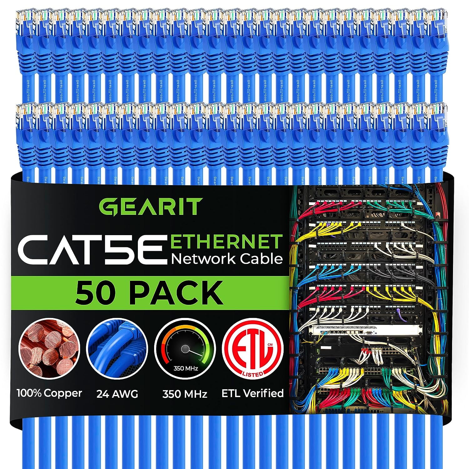 GearIT Cat 5e Ethernet Cable Cord Snagless Copper UTP Network Cable, 2 ft 50-Pack Blue