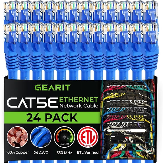 GearIT Cat 5e Ethernet Cable Cord Snagless Copper UTP Network Cable, 5 ft 24-Pack Blue