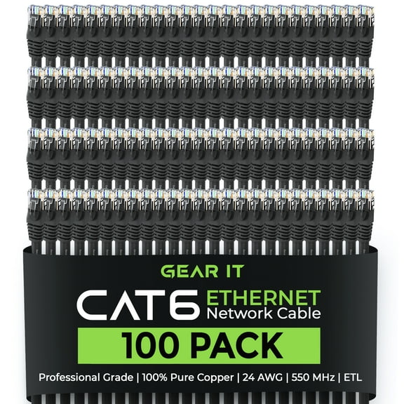 GearIT Cat 6 Ethernet Cable 1.5 ft 18-Inch (100-Pack) - Cat6 Patch Cable, Cat 6 Patch Cable, Cat6 Cable, Cat 6 Cable, Cat6 Ethernet Cable, Network Cable, Internet Cable - Black 1.5 Feet