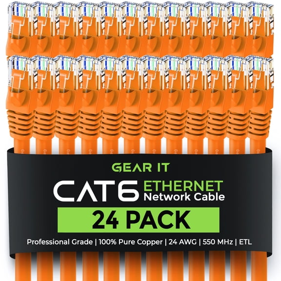 GearIT Cat 6 Ethernet Cable 1.5 ft 18-Inch (24-Pack) - Cat6 Patch Cable, Cat 6 Patch Cable, Cat6 Cable, Cat 6 Cable, Cat6 Ethernet Cable, Network Cable, Internet Cable - Orange 1.5 Feet