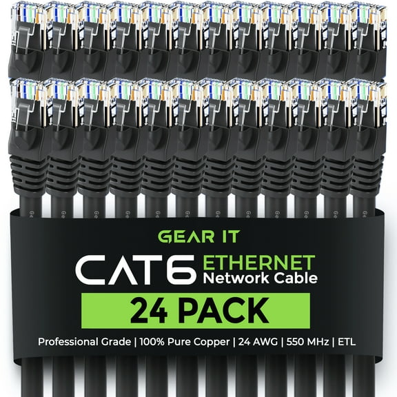 GearIT Cat 6 Ethernet Cable 1.5 ft 18-Inch (24-Pack) - Cat6 Patch Cable, Cat 6 Patch Cable, Cat6 Cable, Cat 6 Cable, Cat6 Ethernet Cable, Network Cable, Internet Cable - Black 1.5 Feet