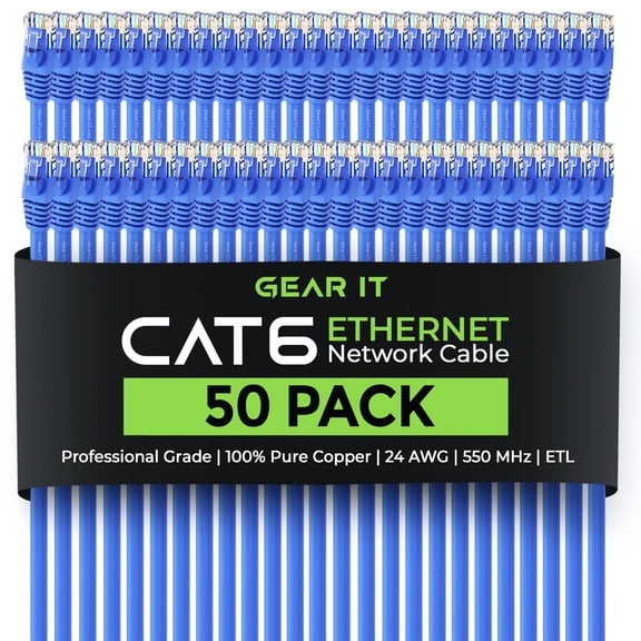 GearIT Cat 6 Ethernet Cable 2 ft (50-Pack) - Cat6 Patch Cable, Cat 6 Patch Cable, Cat6 Cable, Cat 6 Cable, Cat6 Ethernet Cable, Network Cable, Internet Cable - Blue 2 Feet