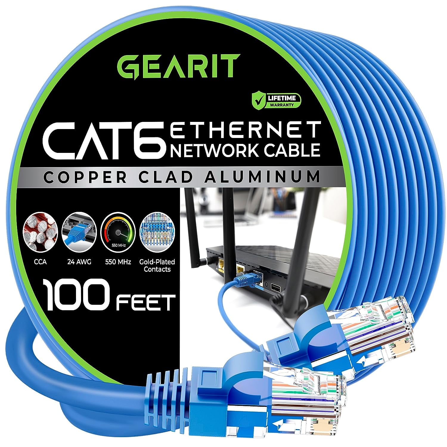 GearIT Cat 6 Ethernet Cable 24AWG Copper Clad Aluminum (CCA) LAN Cable, Blue 10 ft