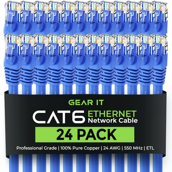 GearIT Cat 6 Ethernet Cable 4 ft (24-Pack) - Cat6 Patch Cable, Cat 6 Patch Cable, Cat6 Cable, Cat 6 Cable, Cat6 Ethernet Cable, Network Cable, Internet Cable - Blue 4 Feet