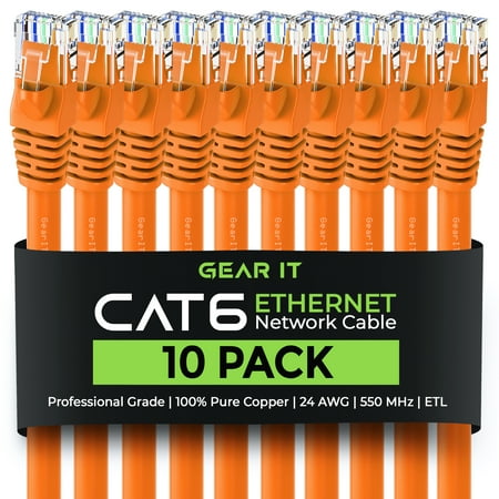 GearIT Cat 6 Ethernet Cable 7 ft (10-Pack) - Cat6 Patch Cable, Cat 6 Patch Cable, Cat6 Cable, Cat 6 Cable, Cat6 Ethernet Cable, Network Cable, Internet Cable - Orange 7 Feet