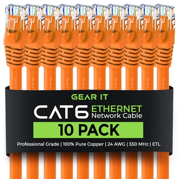 GearIT Cat 6 Ethernet Cable 7 ft (10-Pack) - Cat6 Patch Cable, Cat 6 Patch Cable, Cat6 Cable, Cat 6 Cable, Cat6 Ethernet Cable, Network Cable, Internet Cable - Orange 7 Feet