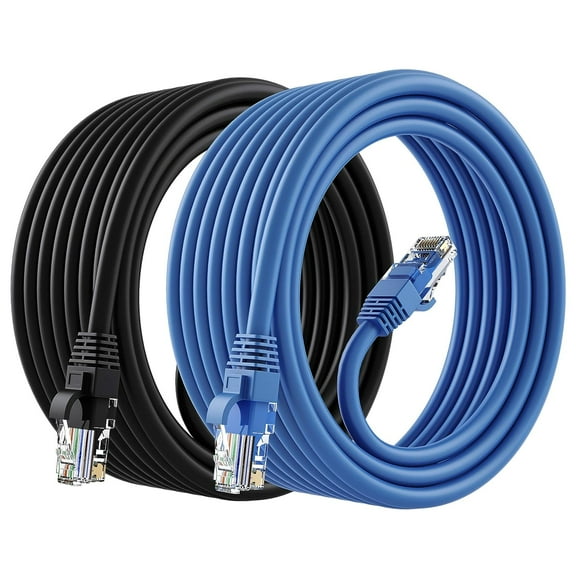 GearIT Cat 6 Ethernet Cable CCA LAN Network Patch Cable, 15 ft 2-Pack Black & Blue