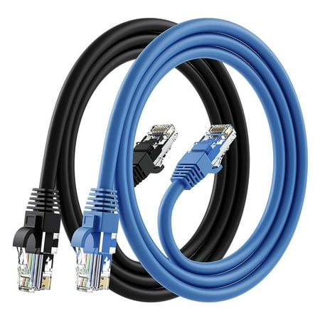 GEARit Cat6 Ethernet Cable 6ft, 10-Gbps Speed, 550mhz, CCA, PoE Compatible, UTP PVC Jacket Network Cable, 2-Pack, Black & Blue