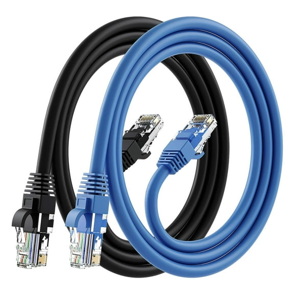 GearIT Cat 6 Ethernet Cable CCA LAN Network Patch Cable, 6 ft 2-Pack Black & Blue