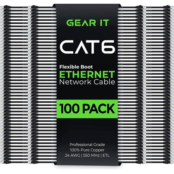GearIT Cat 6 Ethernet Cable Snagless Patch Computer LAN Network Cord, Black 0.5 ft. 100-Pack