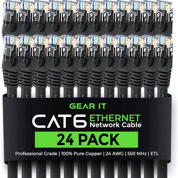 GearIT Cat 6 Ethernet Cable Snagless Patch Computer LAN Network Cord, Black 0.5 ft. 24-Pack