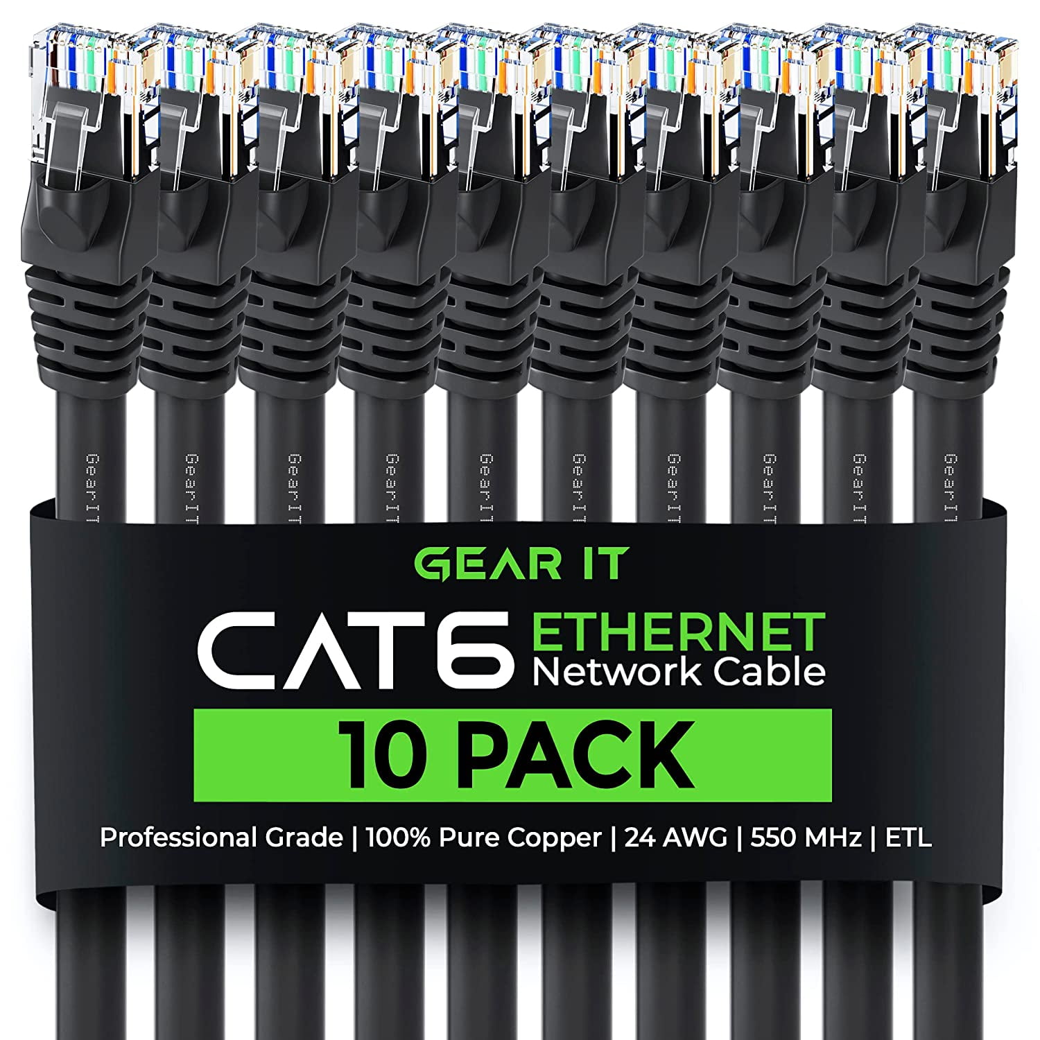 GEARit Cat 6 Ethernet Cable Pack - 16-Pack 1 Ft Cat6 Ethernet Patch Cables | RJ45 Network Patch Cable, 10 Gbps Snagless Gold-Plated Connectors - Ethernet Cable Cat 6 For PC, TV, Router - Black - View #7