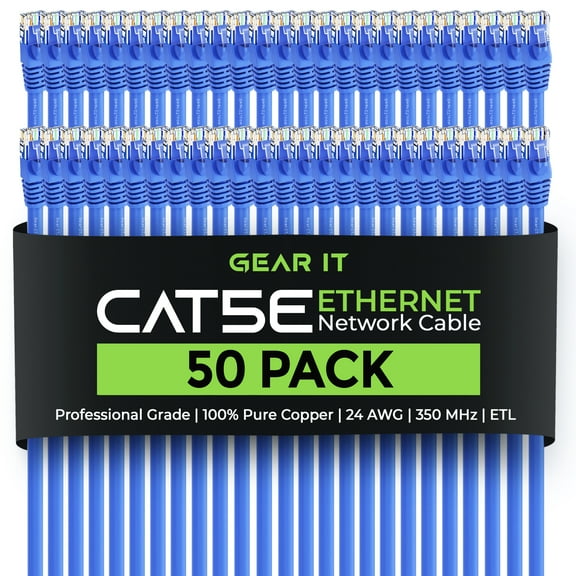 GearIT Cat5e Ethernet Cable 1 ft (50-Pack) - Cat5e Patch Cable, Cat 5e Patch Cable, Cat5e Cable, Cat 5e Cable, Cat 5e Ethernet Cable, Network Cable, Internet Cable - Blue 1 Foot
