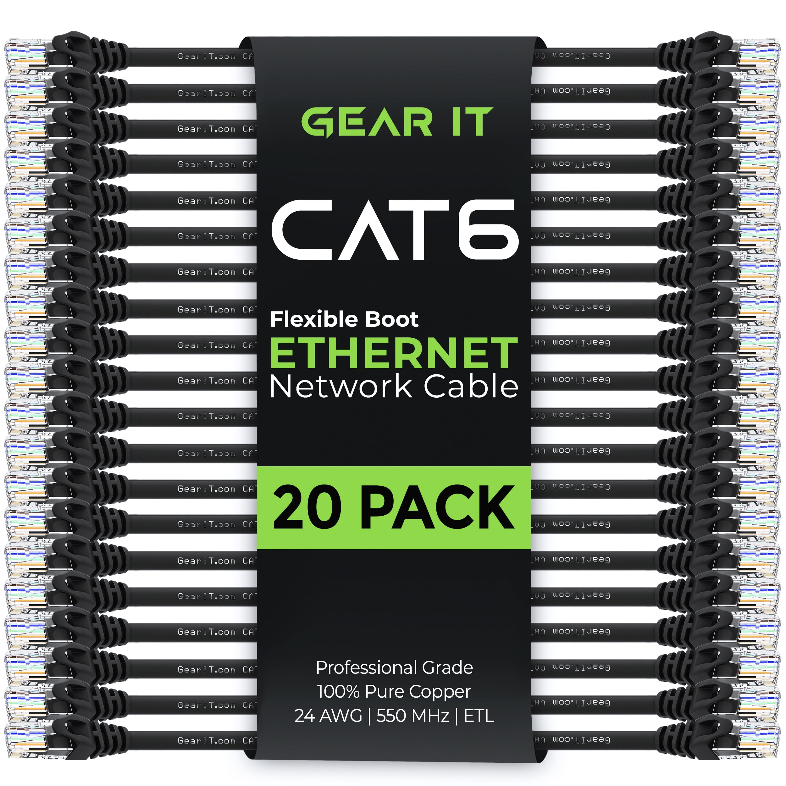 GearIT Cat6 Cable 1 ft - Cat6 Ethernet Cable, Cat 6 Ethernet Cable, Cat6 Patch Cable, Cat 6 Patch Cable, Cat 6 Cable, Network Cable, Internet Cable - Black 1 Foot