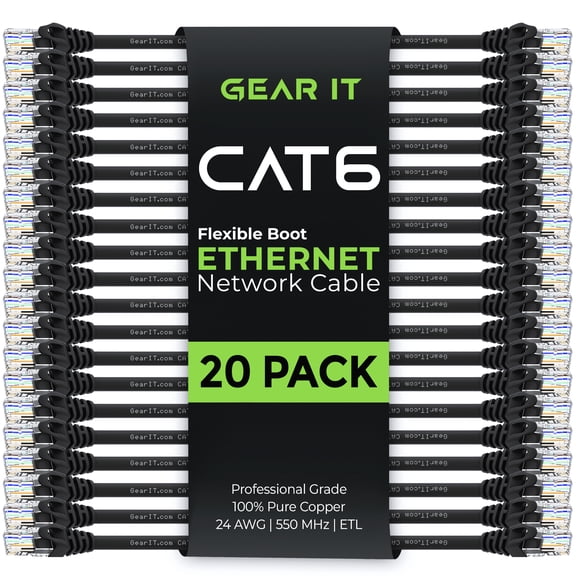 GearIT Cat6 Cable 1 ft - Cat6 Ethernet Cable, Cat 6 Ethernet Cable, Cat6 Patch Cable, Cat 6 Patch Cable, Cat 6 Cable, Network Cable, Internet Cable - Black 1 Foot
