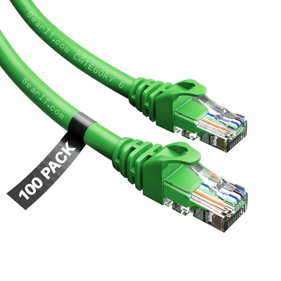 GearIT Cat6 Cable 3 ft (100-Pack) - Cat6 Ethernet Cable, Cat 6 Ethernet Cable, Cat6 Patch Cable, Cat 6 Patch Cable, Cat 6 Cable, Network Cable, Internet Cable - Green 3 Feet