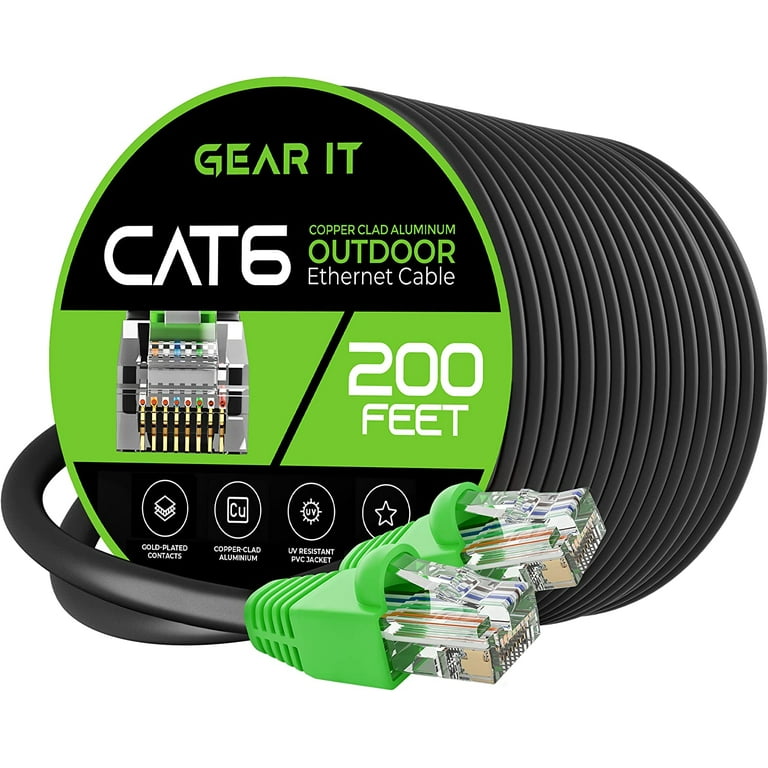 GearIT Cat6 Network Cable Copper Clad Aluminum (CCA) Outdoor Ethernet  Cable, 200 ft.
