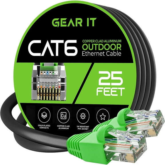 GearIT Cat6 Network Cable Copper Clad Aluminum (CCA) Outdoor Ethernet Cable, 25 ft.