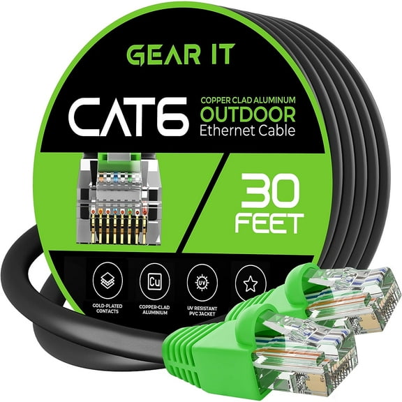 GearIT Cat6 Network Cable Copper Clad Aluminum (CCA) Outdoor Ethernet Cable, 30 ft.