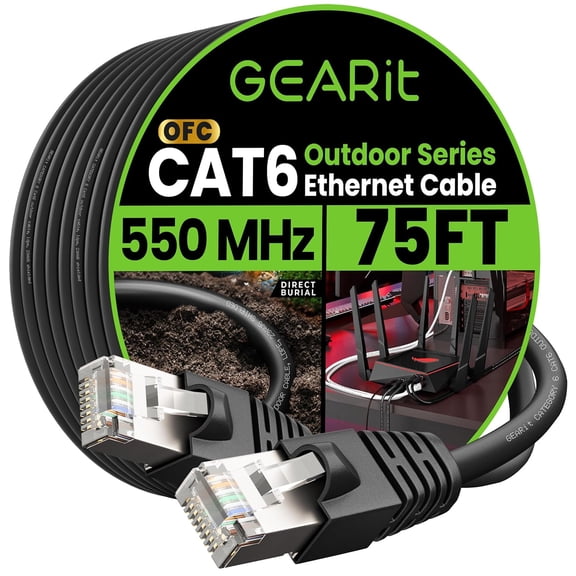 GearIT Cat6 Outdoor Ethernet Cable (75ft) 23AWG Pure Copper, FTP, LLDPE, Waterproof, Direct Burial, In-Ground, UV Resistant, POE, Network, Lan, Internet, Cat 6, Cat6 Cable - 75 Feet