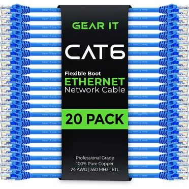 GearIT Cat6 Patch Cables Snagless Flexible Soft Tab Ethernet Cables, Blue 7ft 20-Pack