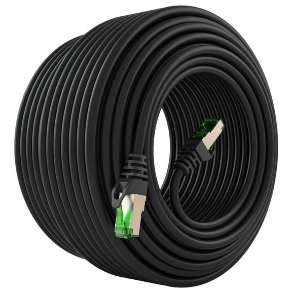 GEARit Cat 7 Ethernet Cables, Shielded Foil Twisted Pair, Pure Copper, LLDPE, Waterproof, Direct Burial, POE, Network, LAN, Black, 250 ft